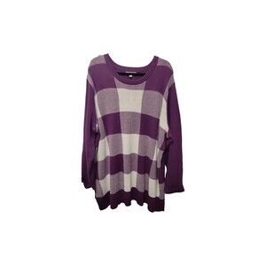 Woman Within Sweater Women Plus 26/28 Purple White Check Print